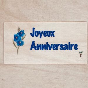 carte en bois Joyeux anniversaire bleu