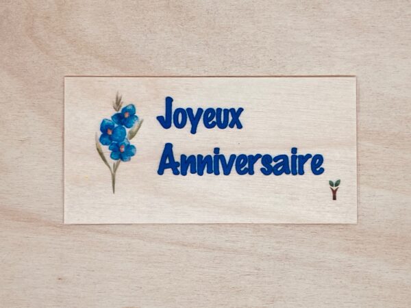 carte en bois Joyeux anniversaire bleu